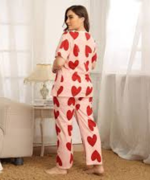 Winter Pink Dilber Printed Fleece Night Suit for Women