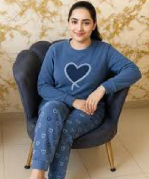 Winter Ocean Heart Printed Co-Ord Night Suit Set