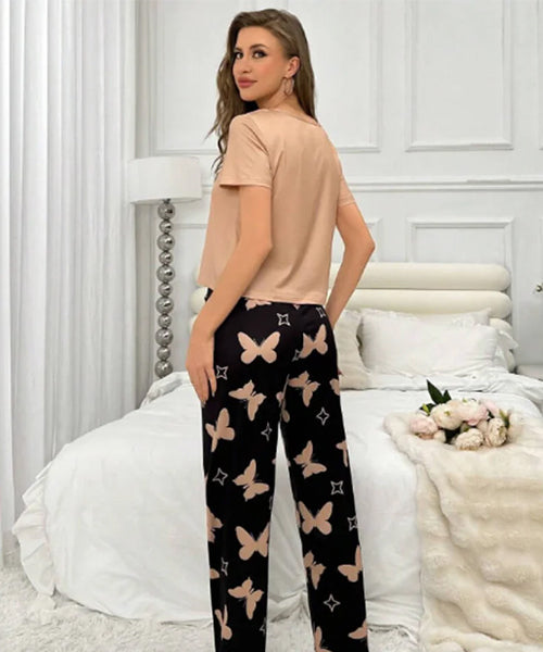 Elegant Butterfly Heart Printed Nightwear Set