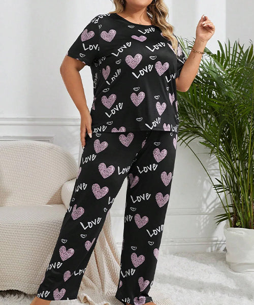 Love Printed Plus Size Nightwear Set