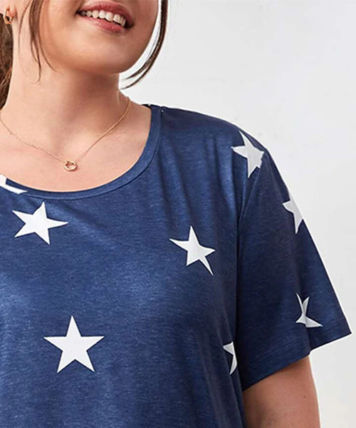 Navy Blue Star Printed Cotton Nightwear Set for Women