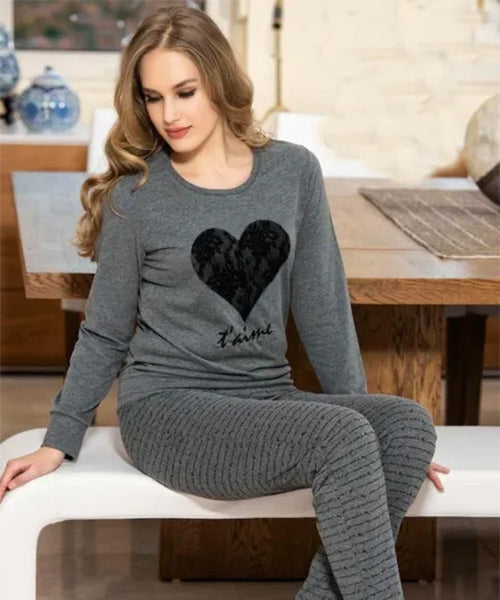 Chic Grey Heart Pajama Set
