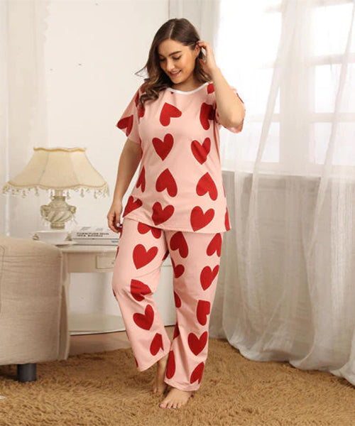 Peach Love Dream: Cozy Heart Print Loungewear Set