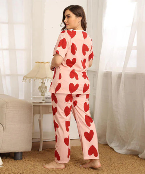 Peach Love Dream: Cozy Heart Print Loungewear Set
