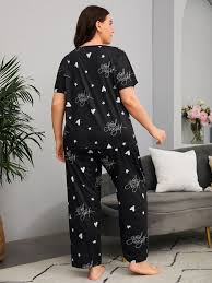 Black “Good Night” Half Sleeve Printed Cotton Night Suit for Women