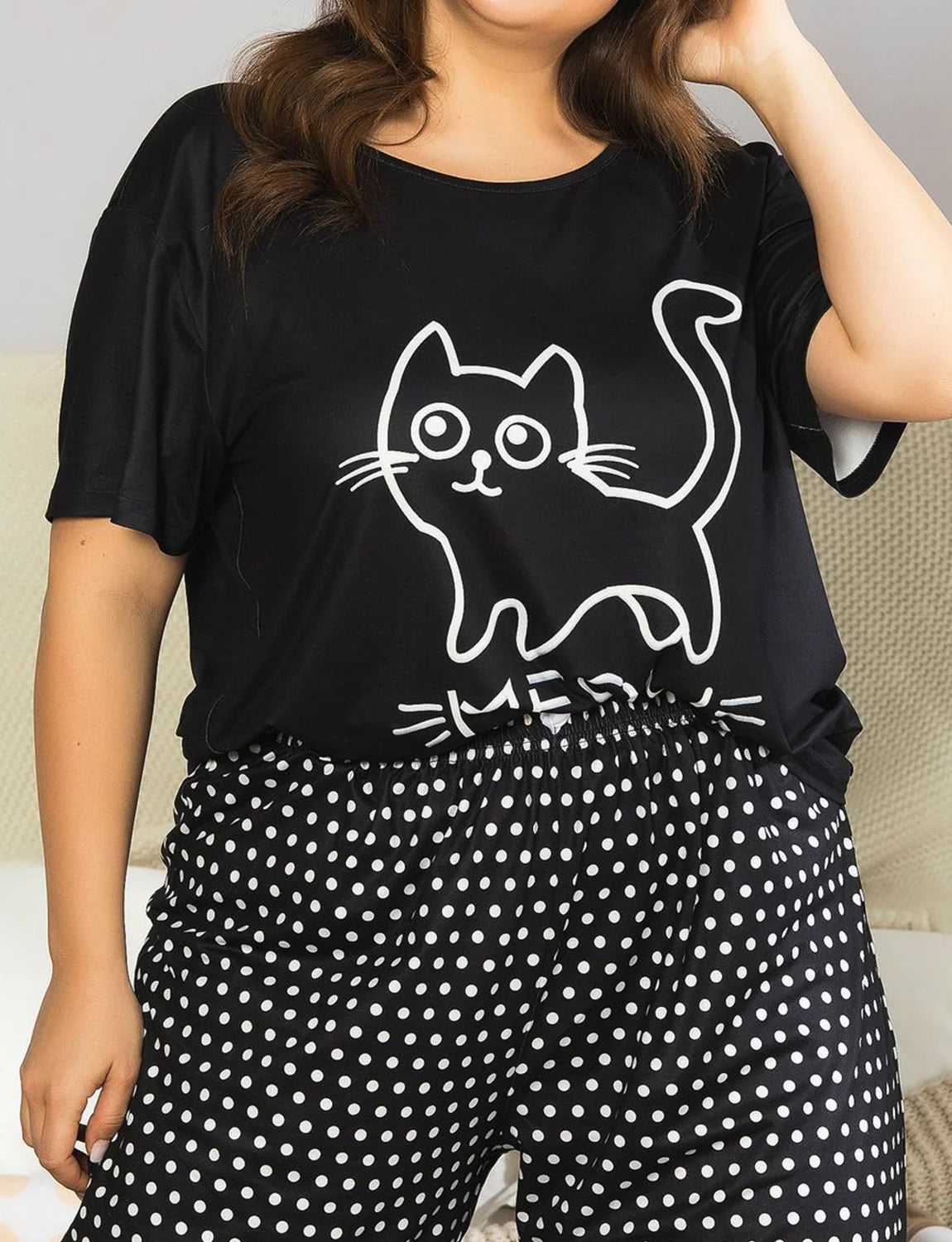 “MEOW” Cat Printed Pajama Set – Cute & Comfy Sleepwear for Women
