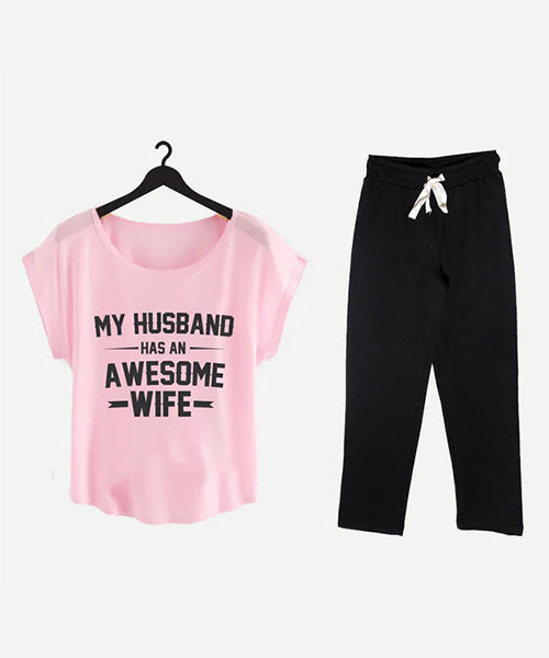 My Husband Has an Awesome Wife” Statement Tee – Pink