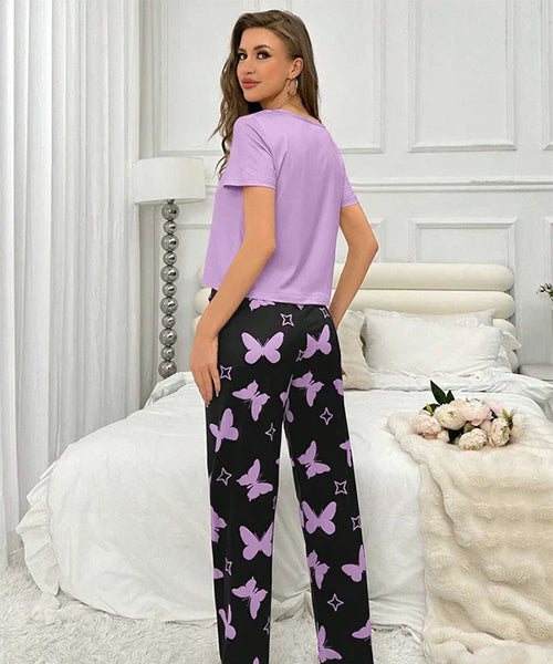Elegant Butterfly Heart Printed Nightwear Set